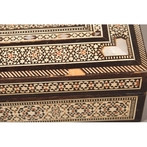 2 - Vintage jewellery box with geometric mosaic inlay, 7cm x 28cm and a smaller box (2).