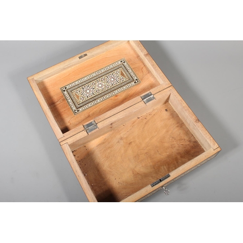 2 - Vintage jewellery box with geometric mosaic inlay, 7cm x 28cm and a smaller box (2).