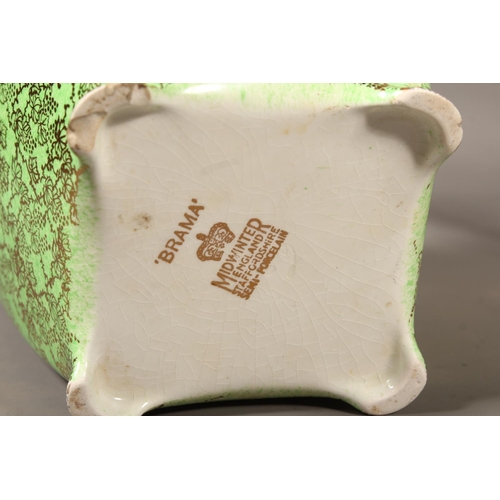 22 - Brama Mid Winter green and gold pattern six piece and biscuit barrel set.