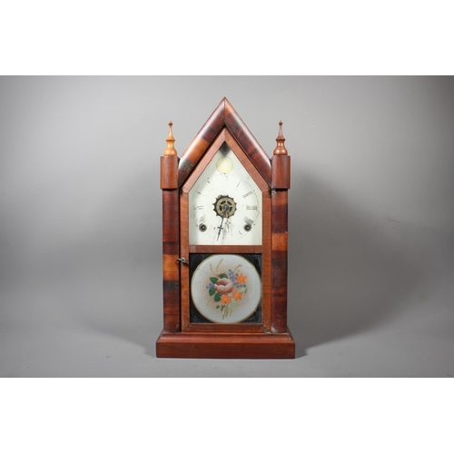 24 - Vintage mantel clock with steeple top, 48cm tall.