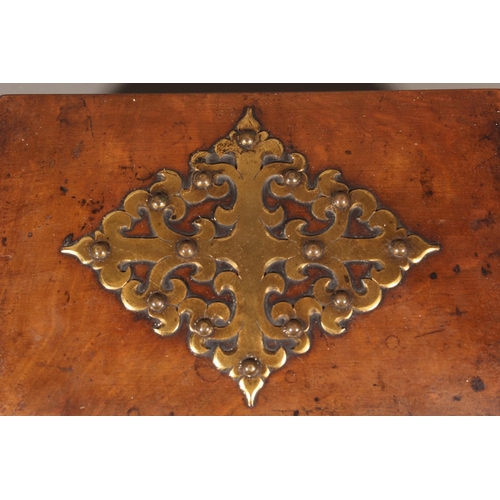 3 - Vintage brass mounted jewellery box with blue inlay to the inside, 10cm x 22cm.