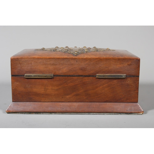 3 - Vintage brass mounted jewellery box with blue inlay to the inside, 10cm x 22cm.