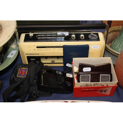 50 - Roberts radio and cassette, Panasonic camera, Viewfinder, etc.