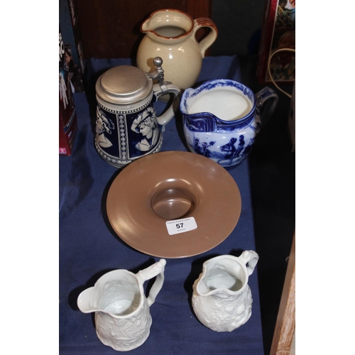 57 - Decorative ceramics to include a Grayshott Pottery stoneware custard jug with impressed mark to base... 