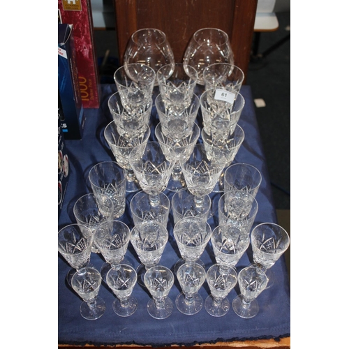 61 - Stuart Crystal Glengarry drinking glasses to include brandy balloons, wine goblets, port glasses, li... 