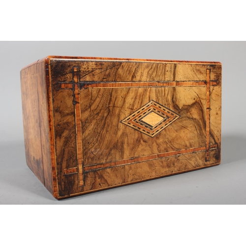 9 - Vintage inlaid marquetry tea caddy, 12cm x 20cm