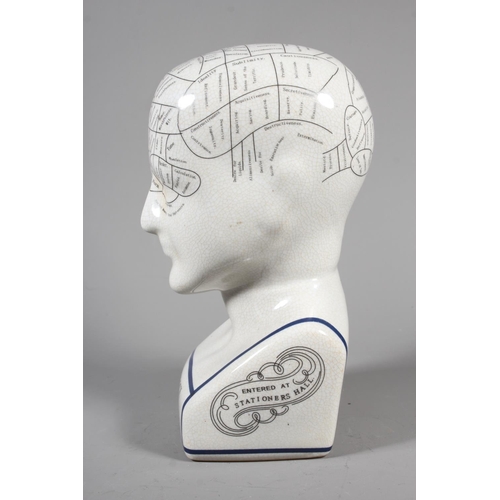 11 - L.N Fowler ceramic Phrenology head with detailed map of the human brain with crackle glaze surface.