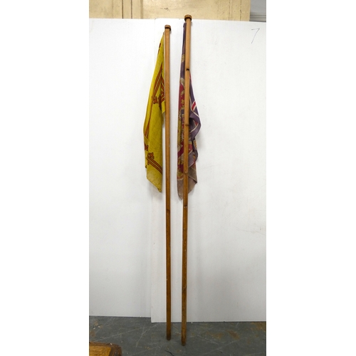 Two early 20th century Scottish flags on octagonal wooden poles to ...