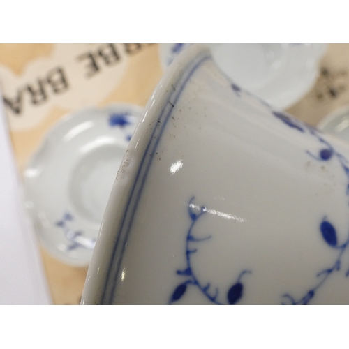 141 - Set of six Qing Dynasty Chinese Gaiwan blue and white porcelain tea cups with covers on stands, six ... 