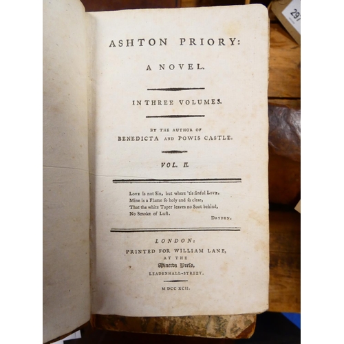 297 - Ashton Priory: A Novel in Three Volumes, by the Author of Benedicta & Powis Castle. 3 vols. Half... 