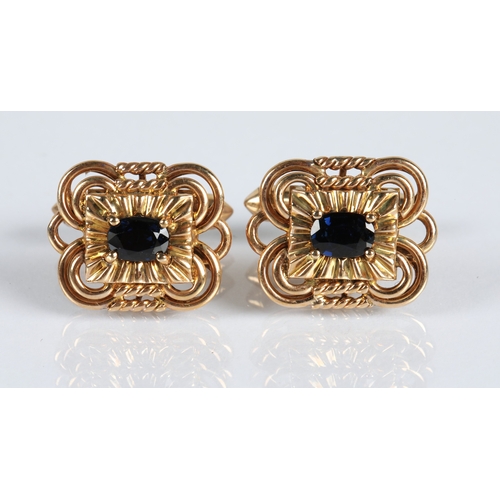 64 - Pair of gents 18ct gold cuff links set with sapphires, gross weight 11.2g