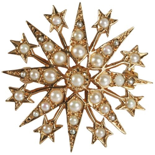 9ct gold starburst brooch set with seed pearls, gross weight 6.7g