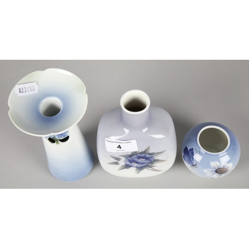 4 - Royal Copenhagen floral patterned vase No790A, 15cm another smaller and a candle holder.(3)