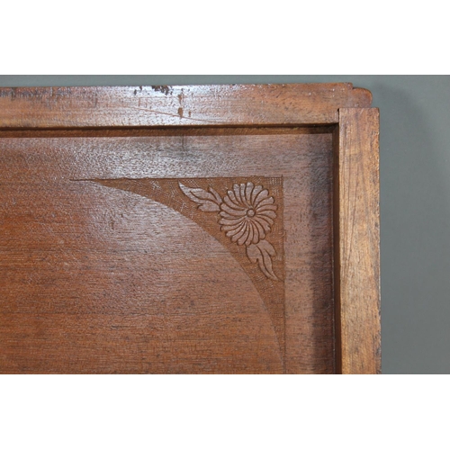 1 - Oriental carved mahogany box, the lid with carving of a dragon, 30cm long.&nbsp;