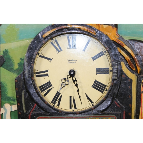 25 - Dewbury of London painted wood wall clock display, Liverpool Manchester Railway Company, with painti... 