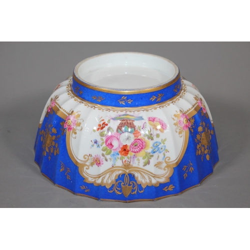 31 - Antique Serves style blue, white and gilt bowl with hand painted floral vignettes, 23cm diameter.&nb... 