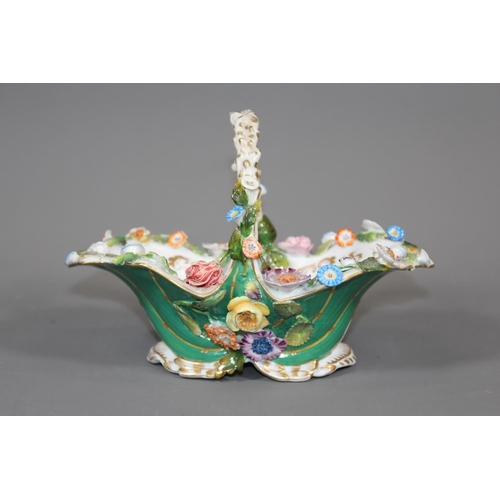 32 - Antique Meissen style floral encrusted porcelain basket, blue crossed swords mark to the base, 21cm ... 