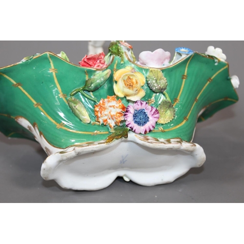 32 - Antique Meissen style floral encrusted porcelain basket, blue crossed swords mark to the base, 21cm ... 