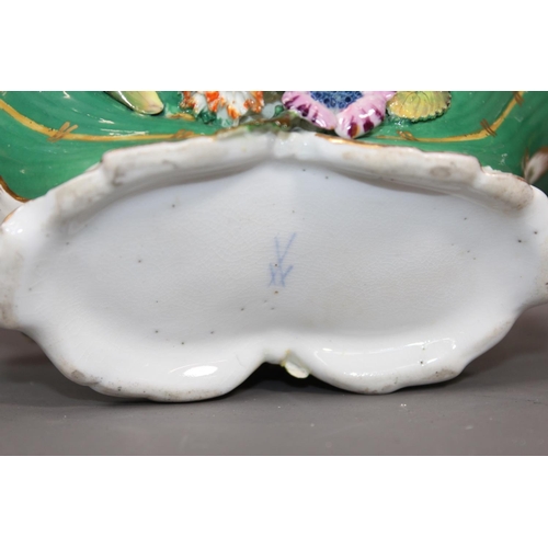 32 - Antique Meissen style floral encrusted porcelain basket, blue crossed swords mark to the base, 21cm ... 