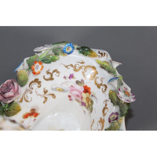 32 - Antique Meissen style floral encrusted porcelain basket, blue crossed swords mark to the base, 21cm ... 