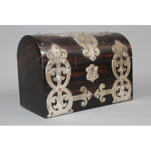 35 - Antique rosewood metal bound tea caddy with dome top, the interior fitted as a stationary rack, 23.5... 
