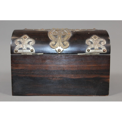 35 - Antique rosewood metal bound tea caddy with dome top, the interior fitted as a stationary rack, 23.5... 