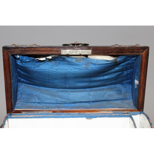 35 - Antique rosewood metal bound tea caddy with dome top, the interior fitted as a stationary rack, 23.5... 