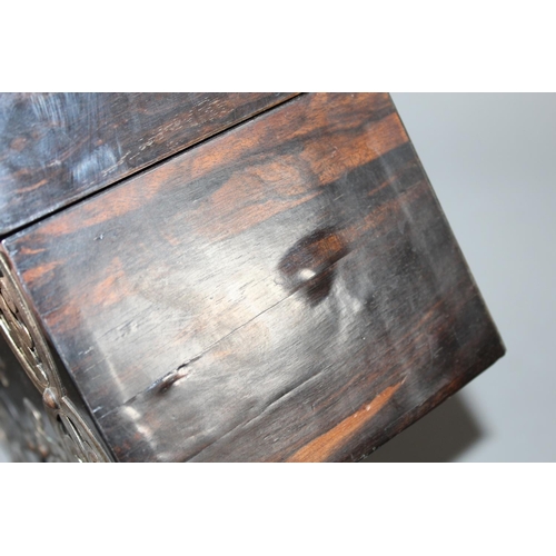 35 - Antique rosewood metal bound tea caddy with dome top, the interior fitted as a stationary rack, 23.5... 