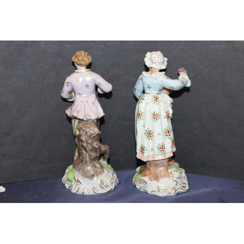44 - Pair of Dresden porcelain figures, impressed marks to the base M555 and M556, 15cm tall. (2)