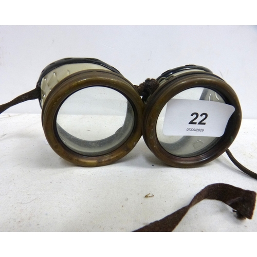 22 - Pair of early flying corp goggles.