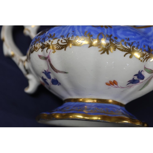 19 - Victorian tea wares comprising a teapot, a bowl, a jug, each with gilt decoration and turquoise band... 