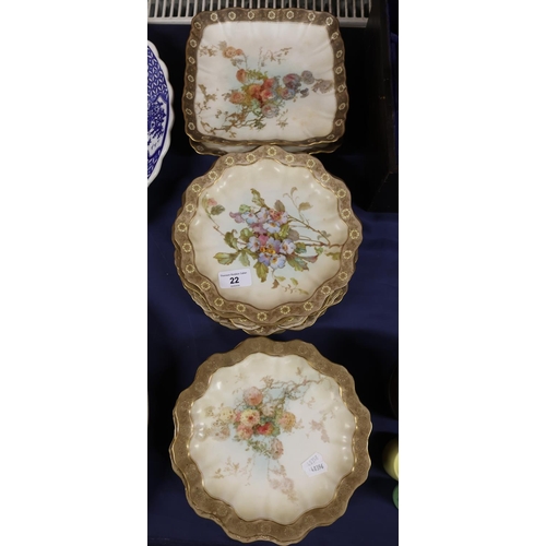22 - Royal Doulton cabinet plates each with gilt decorated border and foliate design.&nbsp; (15)