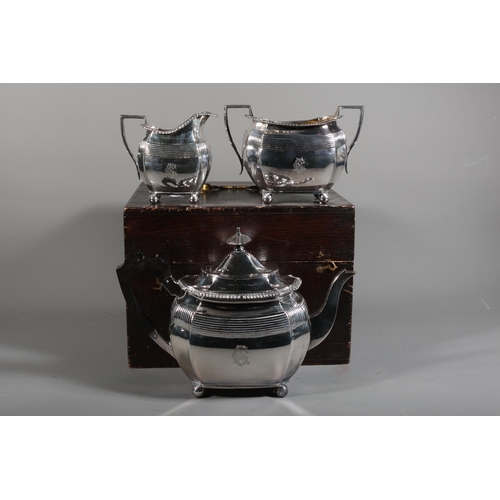 23 - Cased Elkington three piece teaset comprising teapot, bowl and jug.