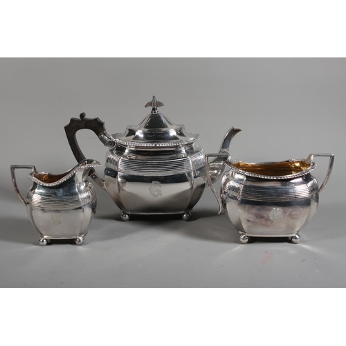 23 - Cased Elkington three piece teaset comprising teapot, bowl and jug.