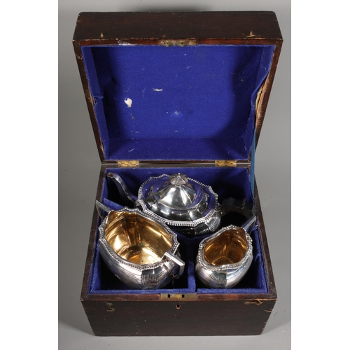 23 - Cased Elkington three piece teaset comprising teapot, bowl and jug.