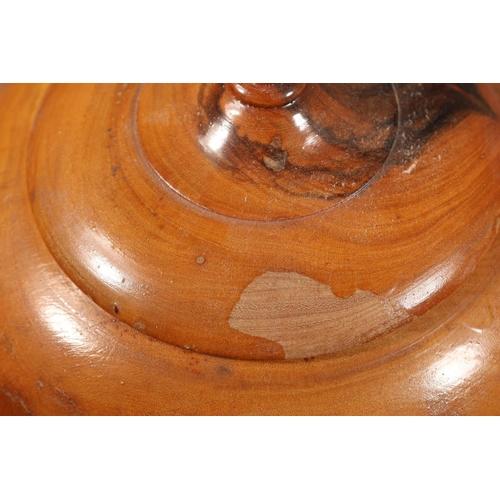 28 - Pair of olive wood turned baluster vases with lids, 21cm high.