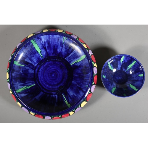 29 - Baker Brothers, England cue ball with simple foliate decoration over blue ground, and another smalle... 