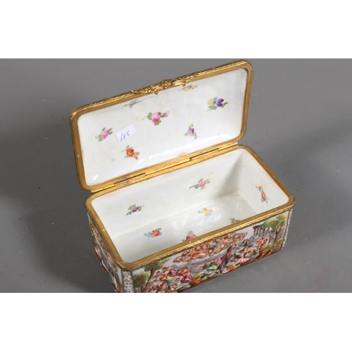 34 - Dresden style box depicting classical scenes including boar hunting and tragedy.