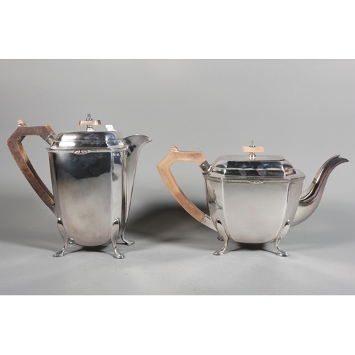 39 - EPNS teaset comprising water jug, teapot, jug and bowl of Art Deco form.