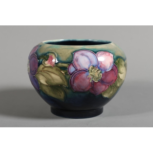 4 - Moorcroft squat bowl, with green faded to blue ground, foliate decoration, 'Moorcroft Made in Englan... 