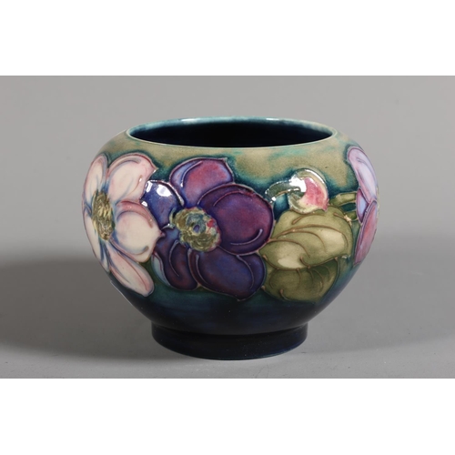 4 - Moorcroft squat bowl, with green faded to blue ground, foliate decoration, 'Moorcroft Made in Englan... 