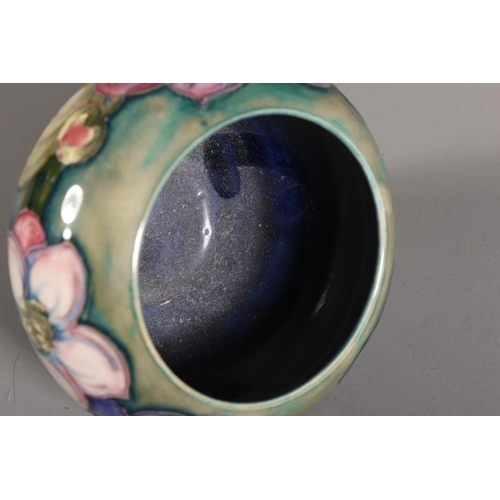 4 - Moorcroft squat bowl, with green faded to blue ground, foliate decoration, 'Moorcroft Made in Englan... 
