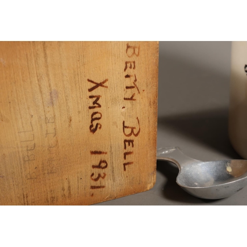 51 - James Keiller & Sons, Dundee marmalade earthenware jar and a tea caddy marked Betty Bell, Christ... 