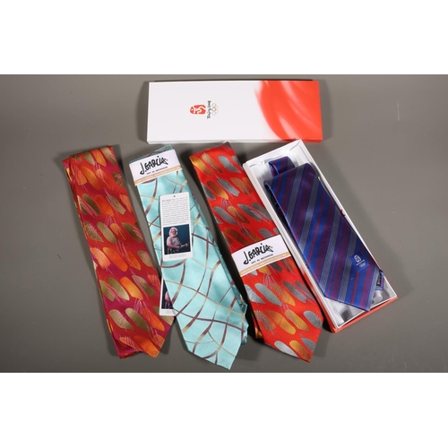 54 - Three J Garcia Anniversary Collection ties and a Beijing 2008 tie.