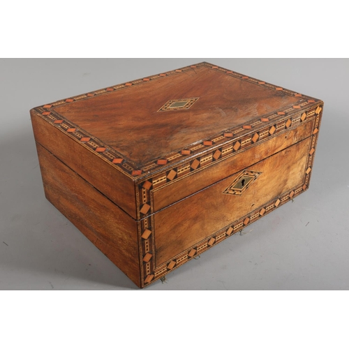 30A - Antique Tunbridge ware inlaid mahogany box, 30cm long.