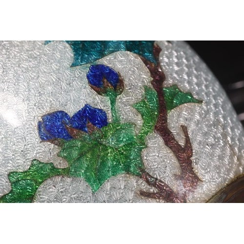 8 - Small cloisonne vase decorated with flowers on base.
