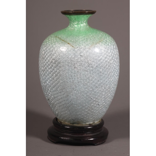8 - Small cloisonne vase decorated with flowers on base.