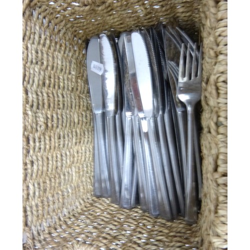 53 - Set of bellows, fire irons, shoe horn and a collection of modern cutlery etc.