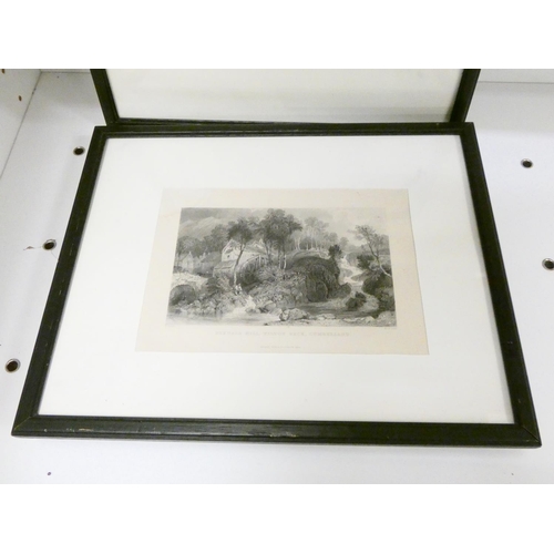 50 - A group of five 19th century framed prints relating to Cumbria and Eskdale, a glass rummer with engr... 