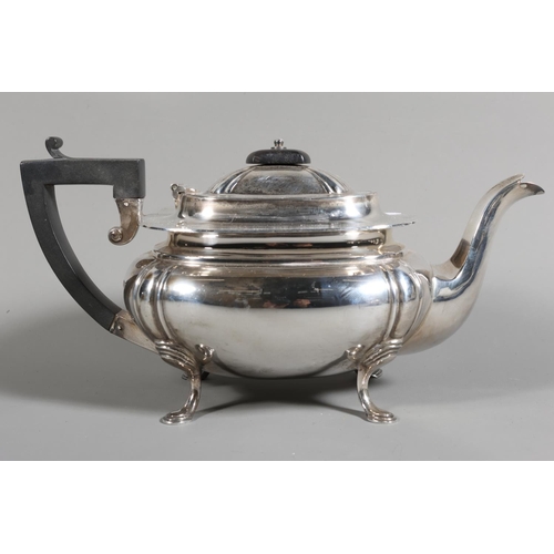 King George V silver three piece tea set by James Deakin & Sons